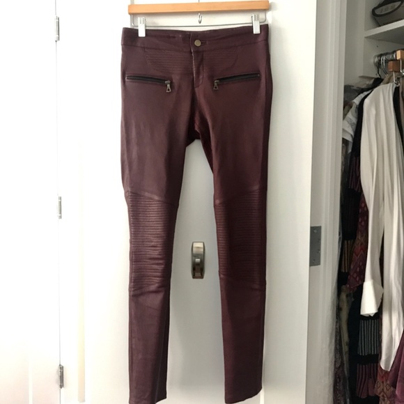 Marissa Webb Oxblood Red Leather Skinny Pants Sz 4 - Picture 7 of 9